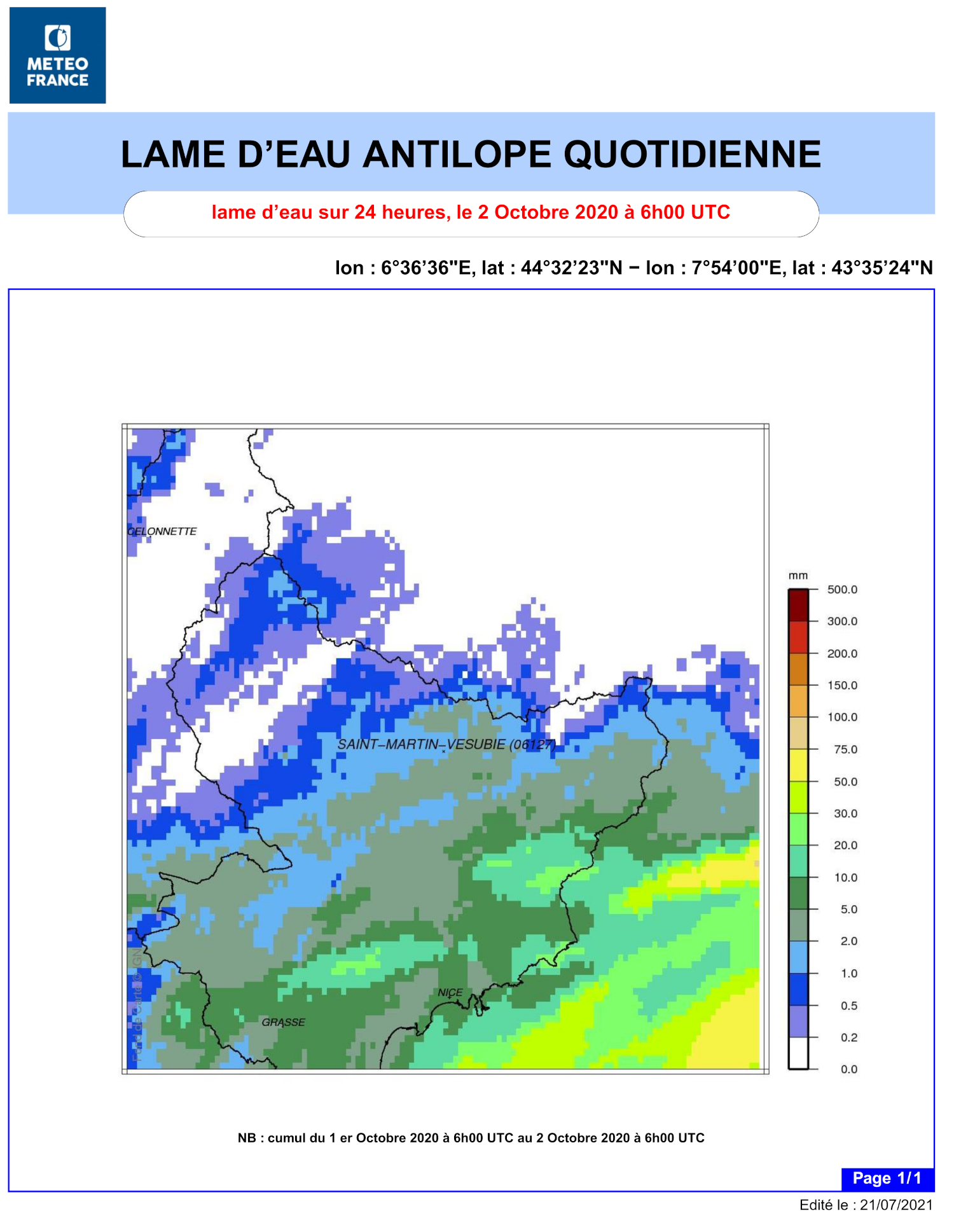 Pluie Alpes-Maritimes le 1 octobre 2020