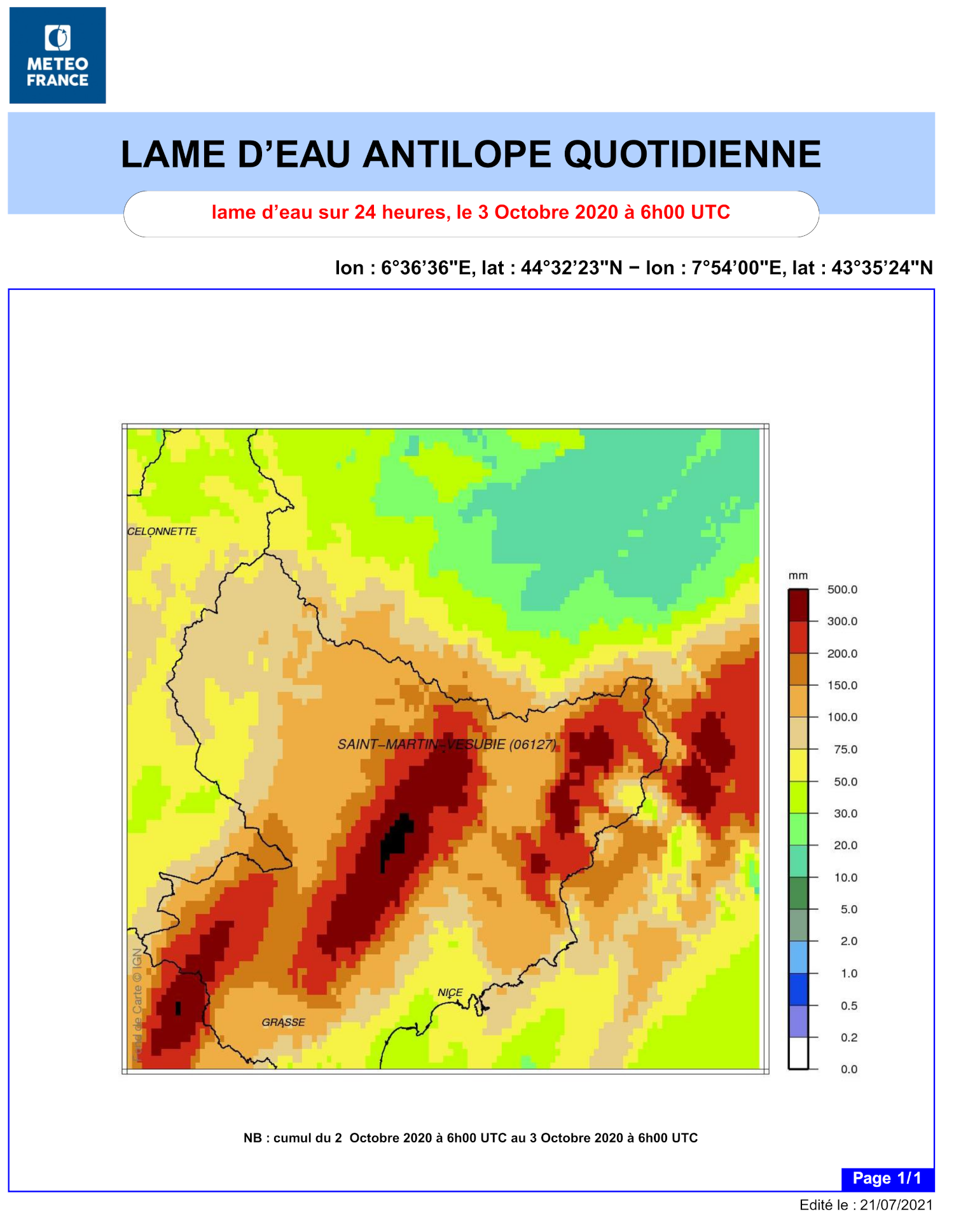 Pluie Alpes-Maritimes le 2 octobre 2020