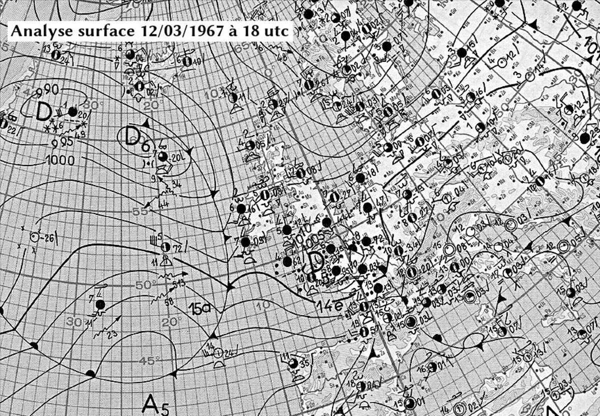 Analyse surface 12/03/1967 à 18 utc